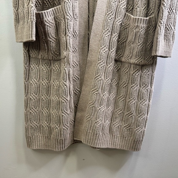 Joie Tan Long Sleeve Cable Knit Long Cardigan Open Front Sweater Size Large - Picture 5 of 13